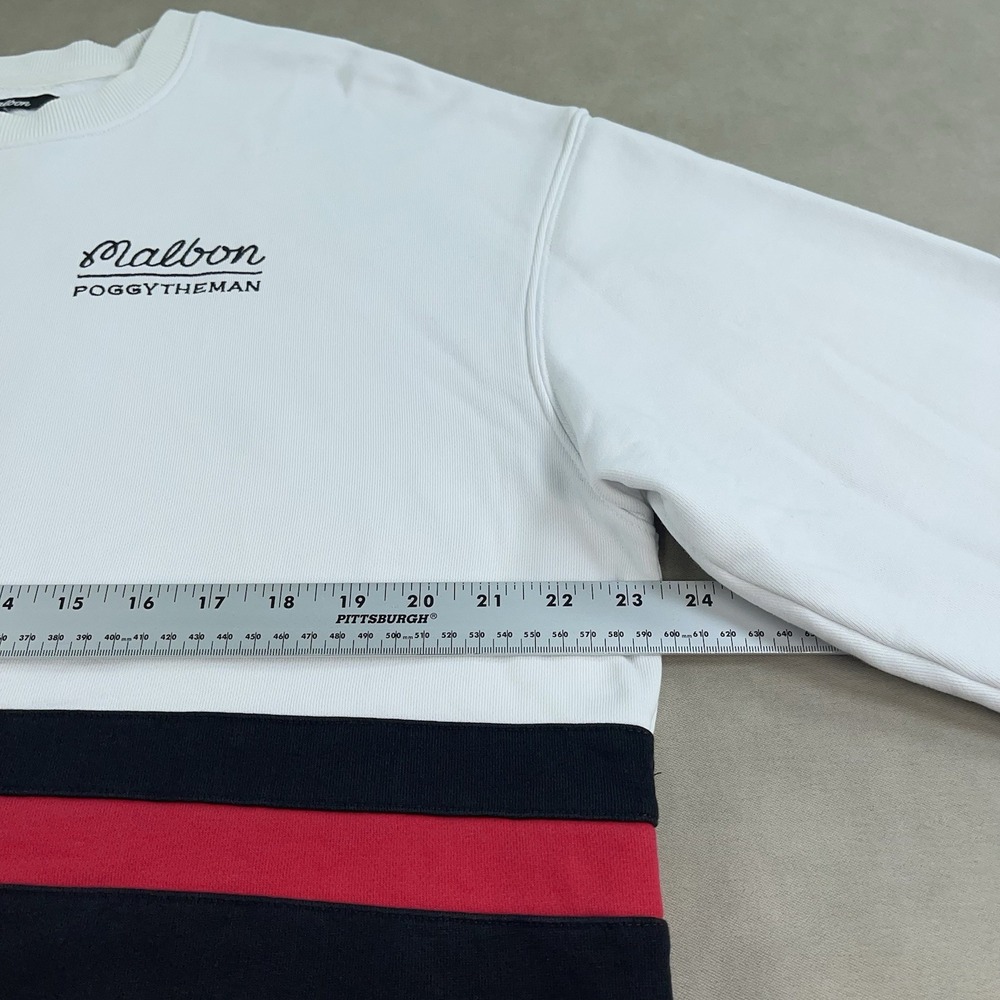 Malbon x Poggytheman Sweatshirt Mens Large White Black Golf Embroidered Crewneck - Picture 8 of 12